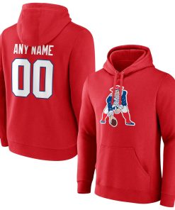 New England Patriots Team Authentic Logo Personalized Name & Number Pullover Hoodie – Red