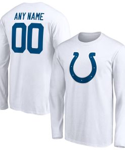 Indianapolis Colts Team Authentic Logo Personalized Name & Number Long Sleeve T-Shirt – White