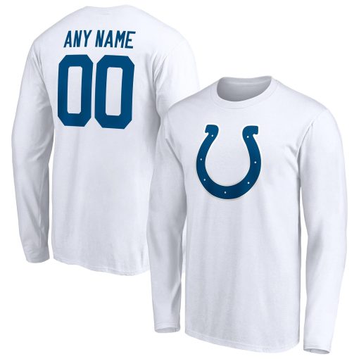 Indianapolis Colts Team Authentic Logo Personalized Name & Number Long Sleeve T-Shirt – White