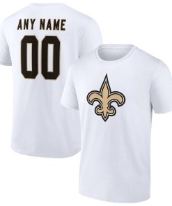 New Orleans Saints Team Authentic Logo Personalized Name & Number T-Shirt – White