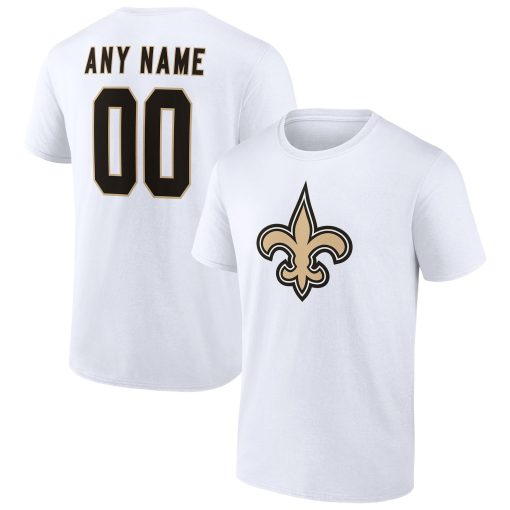 New Orleans Saints Team Authentic Logo Personalized Name & Number T-Shirt – White