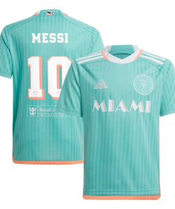 Lionel Messi Inter Miami CF adidas Youth 2024 Archive Replica Player Jersey – Aqua