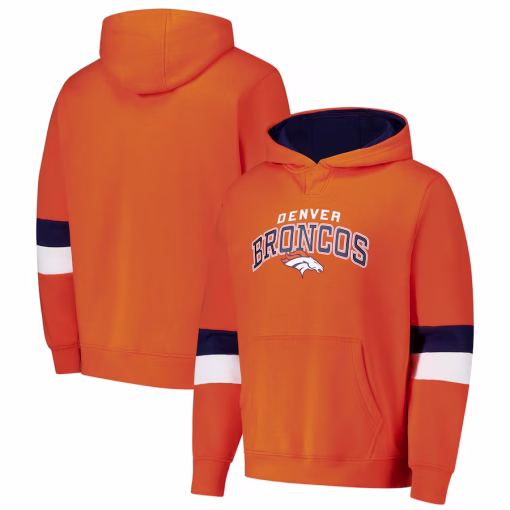 Denver Broncos G-III Sports by Carl Banks Adaptive Faceoff Pullover Hoodie – Orange/Navy