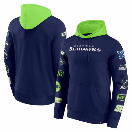 Seattle Seahawks Fanatics Patched Out Pullover Hoodie – College Navy/Neon Green