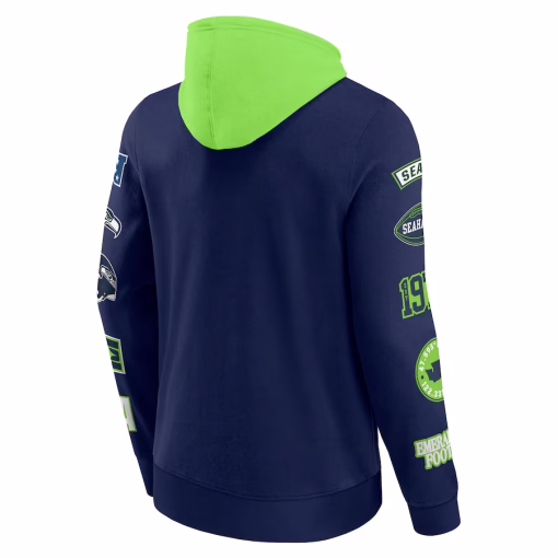 Seattle Seahawks Fanatics Patched Out Pullover Hoodie – College Navy/Neon Green - Image 3
