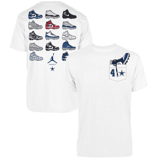 Men’s Jordan Brand Dak Prescott White Dallas Cowboys Shoe Schedule Graphic T-Shirt