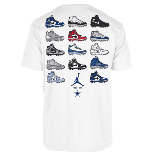 Men’s Jordan Brand Dak Prescott White Dallas Cowboys Shoe Schedule Graphic T-Shirt - Image 3