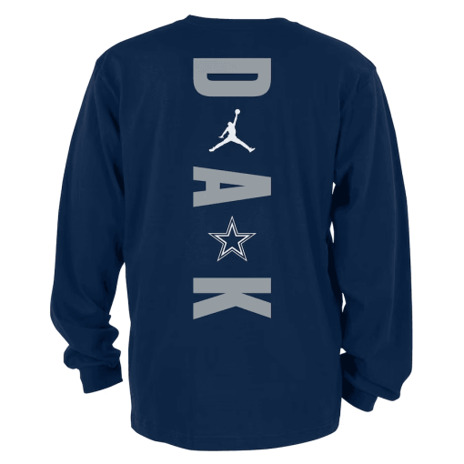 Men’s Jordan Brand Dak Prescott Navy Dallas Cowboys Player Wordmark Graphic Long Sleeve T-Shirt - Image 3