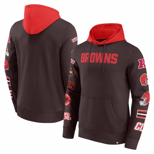Cleveland Browns Fanatics Patched Out Pullover Hoodie – Brown/Orange