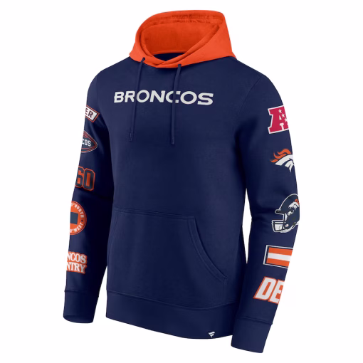 Denver Broncos Fanatics Patched Out Pullover Hoodie – Navy/Orange - Image 3