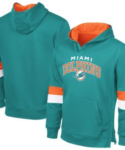 Miami Dolphins G-III Sports by Carl Banks Adaptive Faceoff Pullover Hoodie – Aqua/Orange