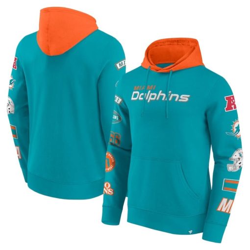 Miami Dolphins Fanatics Patched Out Pullover Hoodie – Aqua/Orange
