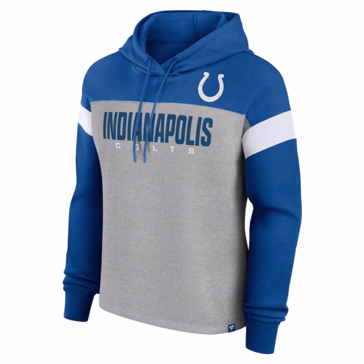 Indianapolis Colts Fanatics Women’s Bold Play Call Pullover Hoodie – Heather Gray/Royal - Image 3