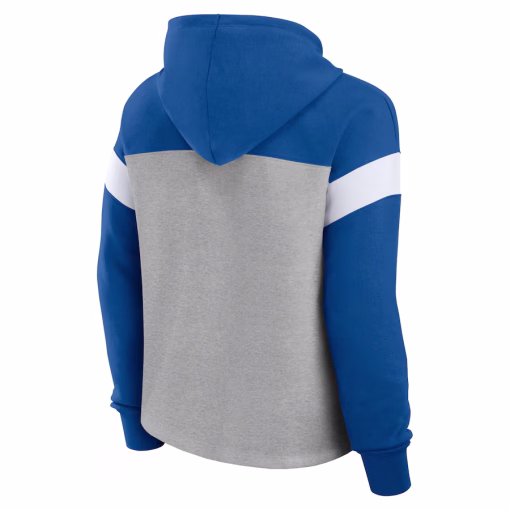 Indianapolis Colts Fanatics Women’s Bold Play Call Pullover Hoodie – Heather Gray/Royal - Image 2