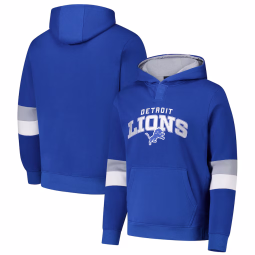 Detroit Lions G-III Sports by Carl Banks Adaptive Faceoff Pullover Hoodie – Blue/Silver