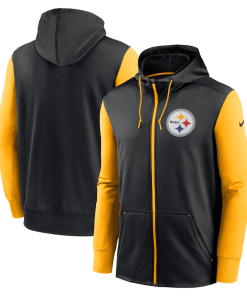 Men’s Nike Black/Gold Pittsburgh Steelers Colorblock Performance Hoodie Full-Zip Sweatshirt