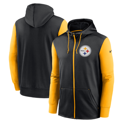 Men’s Nike Black/Gold Pittsburgh Steelers Colorblock Performance Hoodie Full-Zip Sweatshirt