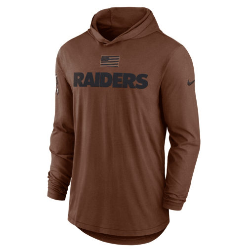 Men’s Nike Brown Las Vegas Raiders Salute To Service Lightweight Long Sleeve Hoodie T-Shirt - Image 2