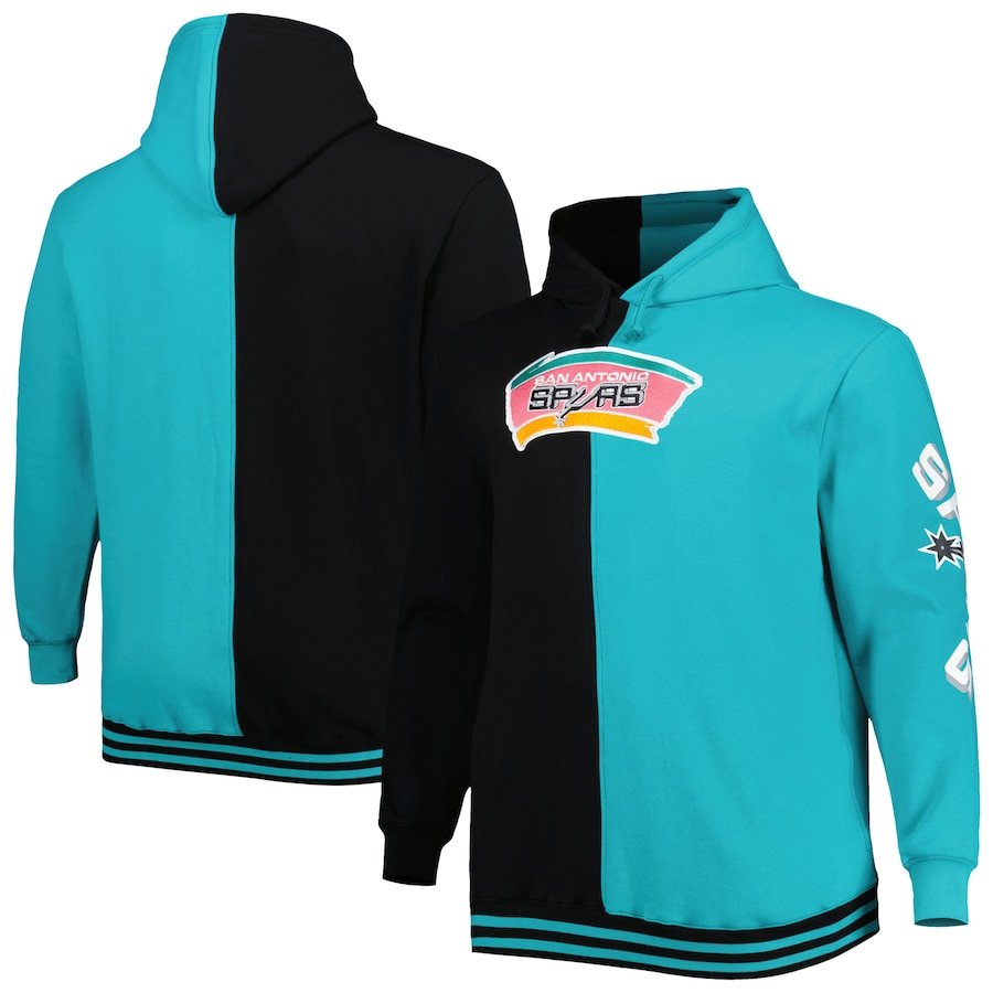 San Antonio Spurs Mitchell & Ness Big & Tall Hardwood Classics Split Pullover Hoodie – Black/Teal