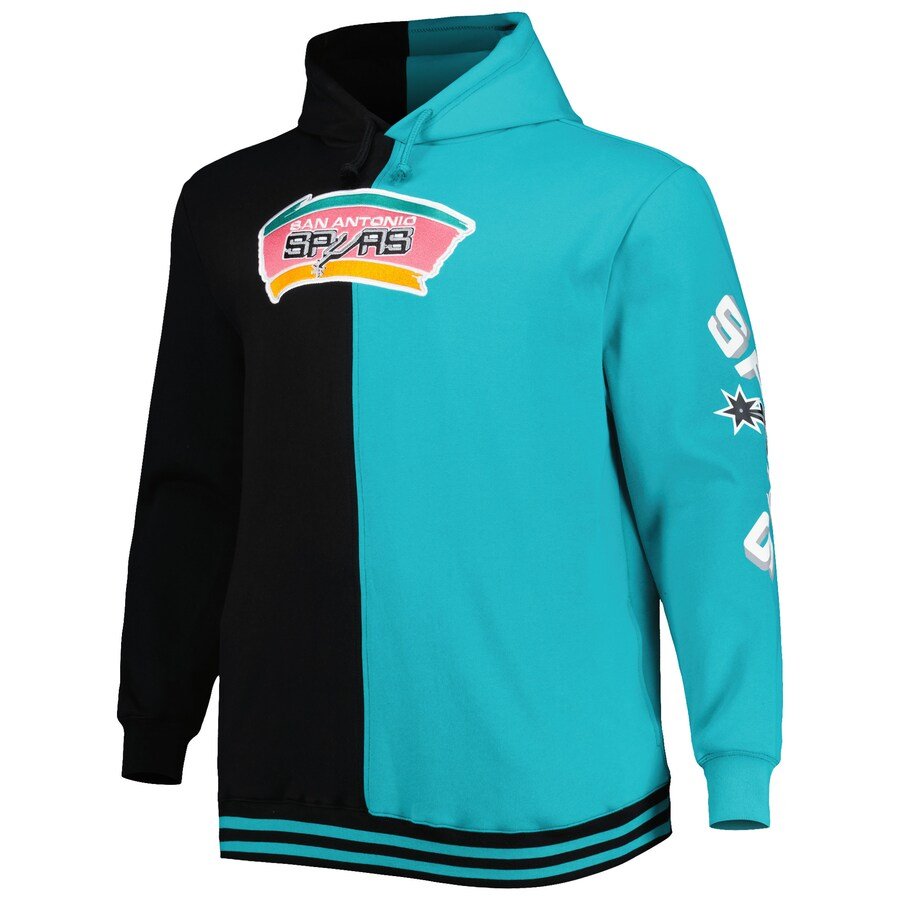 San Antonio Spurs Mitchell & Ness Big & Tall Hardwood Classics Split Pullover Hoodie – Black/Teal - Image 2
