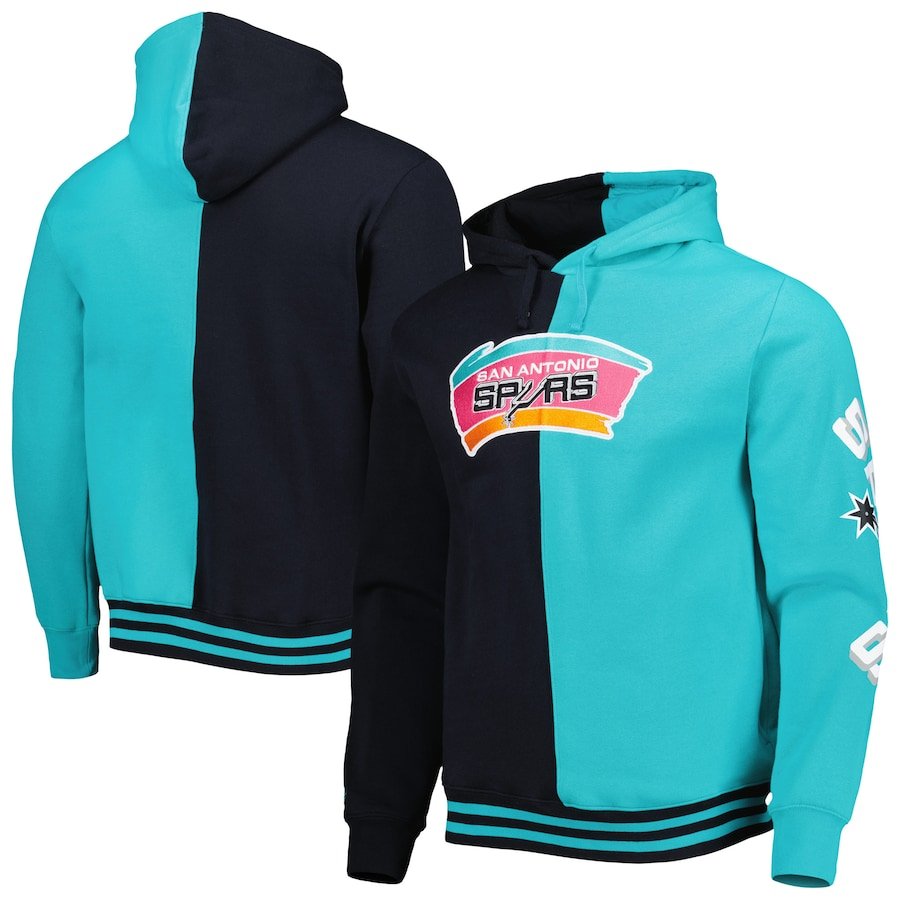 San Antonio Spurs Mitchell & Ness Hardwood Classics Split Pullover Hoodie – Black/Teal