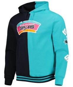 Alternative view of San Antonio Spurs Mitchell & Ness Hardwood Classics Split Pullover Hoodie – Black/Teal