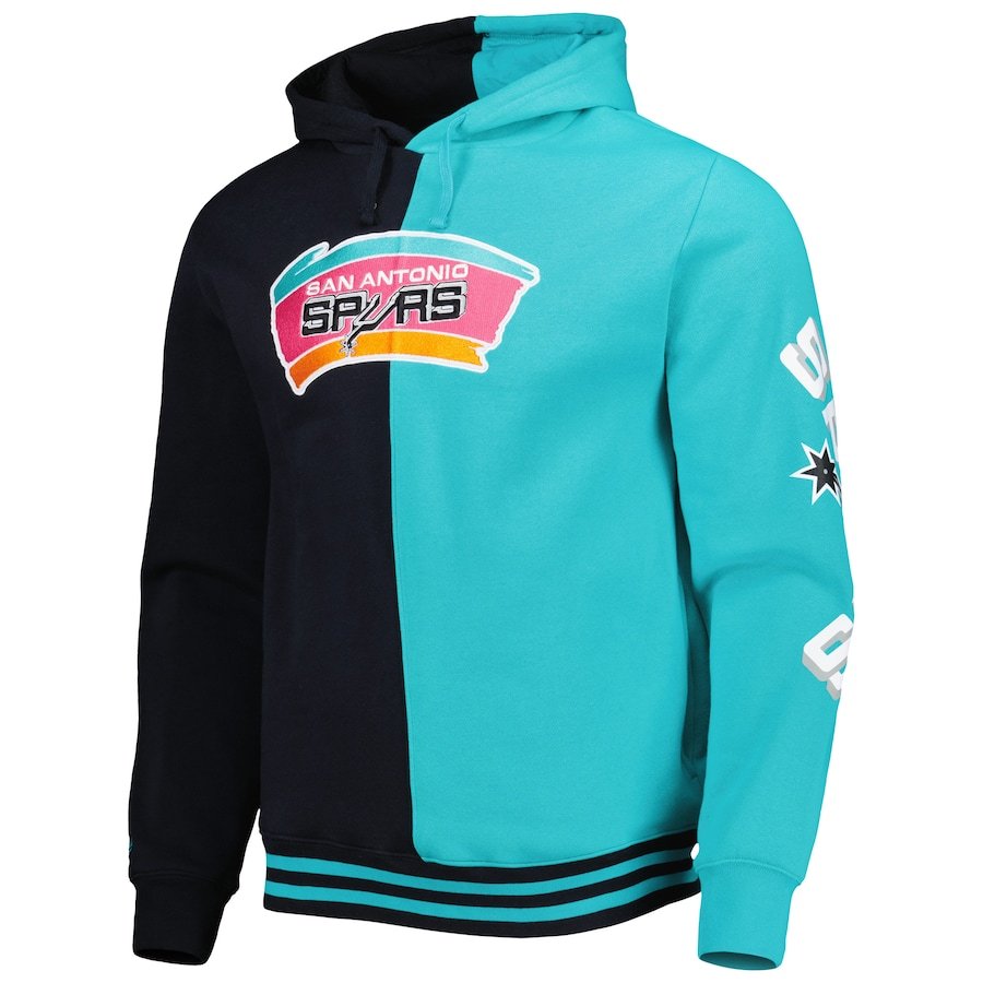 San Antonio Spurs Mitchell & Ness Hardwood Classics Split Pullover Hoodie – Black/Teal - Image 2