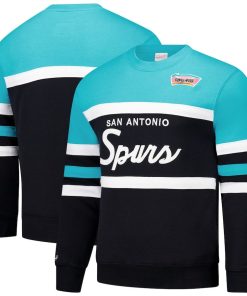 San Antonio Spurs Mitchell & Ness Hardwood Classics Vintage Logo Head Coach Pullover Sweatshirt – Black/Teal