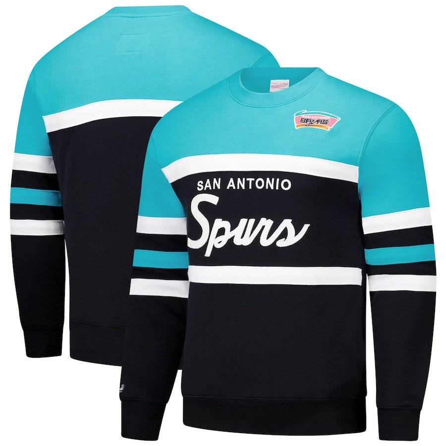 San Antonio Spurs Mitchell & Ness Hardwood Classics Vintage Logo Head Coach Pullover Sweatshirt – Black/Teal
