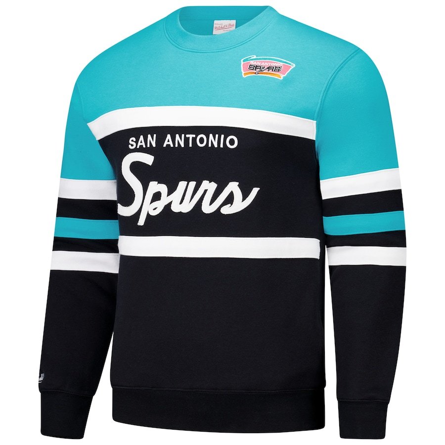 San Antonio Spurs Mitchell & Ness Hardwood Classics Vintage Logo Head Coach Pullover Sweatshirt – Black/Teal - Image 2