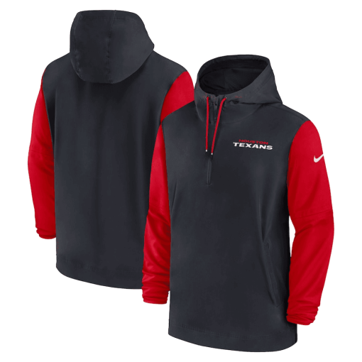 Houston Texans Nike 2024/25 Sideline Pre-Game Player 1/2-Zip Hoodie Jacket – Navy/Red