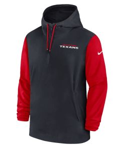 Alternative view of Houston Texans Nike 2024/25 Sideline Pre-Game Player 1/2-Zip Hoodie Jacket – Navy/Red