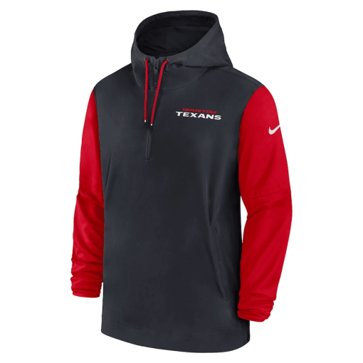 Houston Texans Nike 2024/25 Sideline Pre-Game Player 1/2-Zip Hoodie Jacket – Navy/Red - Image 2