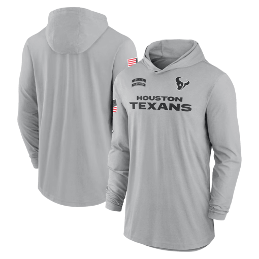 Houston Texans Nike 2024 Salute to Service Lightweight Performance Long Sleeve Hooded T-Shirt – Gray