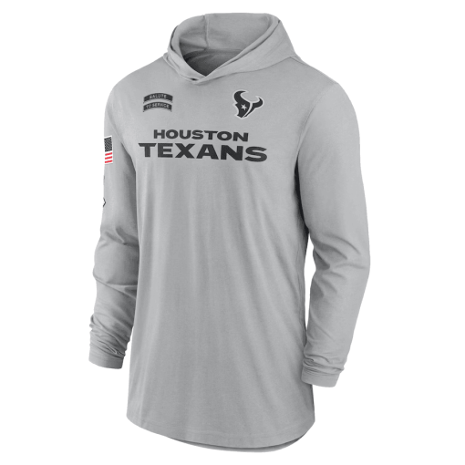 Houston Texans Nike 2024 Salute to Service Lightweight Performance Long Sleeve Hooded T-Shirt – Gray - Image 2