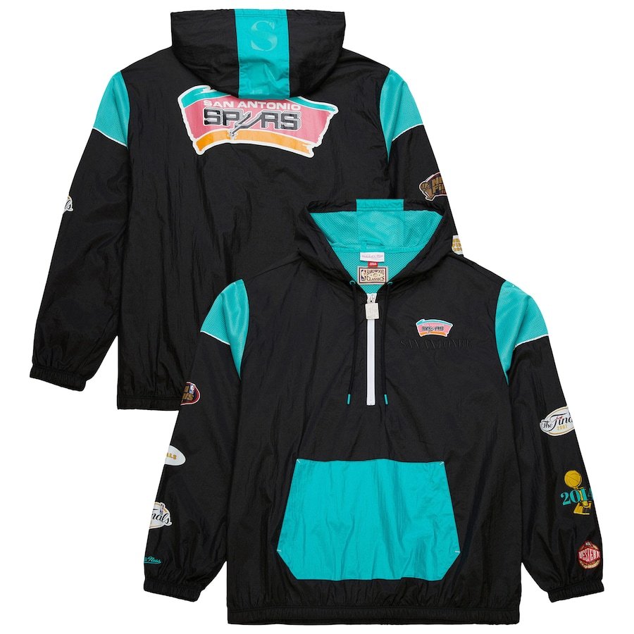 San Antonio Spurs Mitchell & Ness Unisex  Hardwood Classics Team OG 3.0 Anorak Half-Zip Windbreaker Jacket – Black