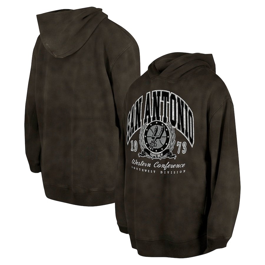 San Antonio Spurs New Era Unisex Oversized Essentials Pigment Wash Fleece Pullover Hoodie – Charcoal
