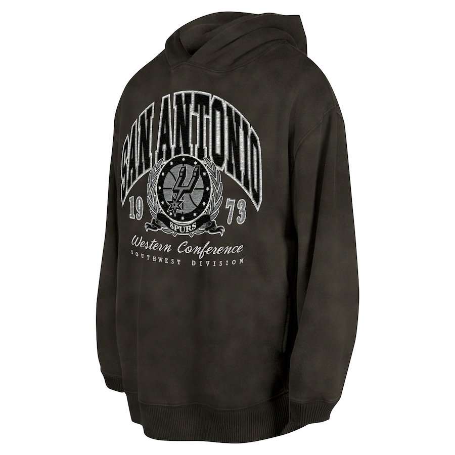 San Antonio Spurs New Era Unisex Oversized Essentials Pigment Wash Fleece Pullover Hoodie – Charcoal - Image 2