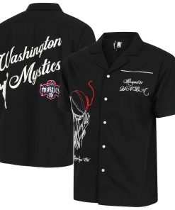 Washington Mystics round21 Unisex Lucky Strike Full-Button Bowling Shirt – Black