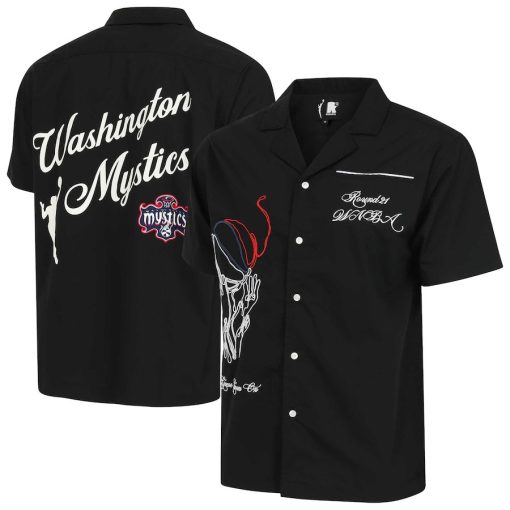 Washington Mystics round21 Unisex Lucky Strike Full-Button Bowling Shirt – Black