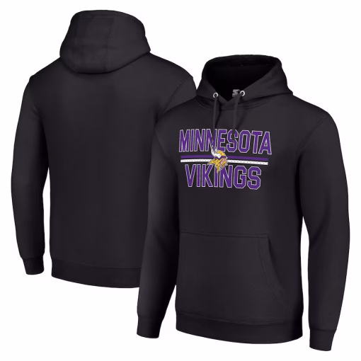 Minnesota Vikings Starter Unisex Team Mesh Print Graphic Tri-Blend Pullover Hoodie – Black