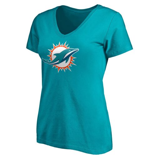 Miami Dolphins Women’s Team Authentic Personalized Name & Number V-Neck T-Shirt – Aqua - Image 2