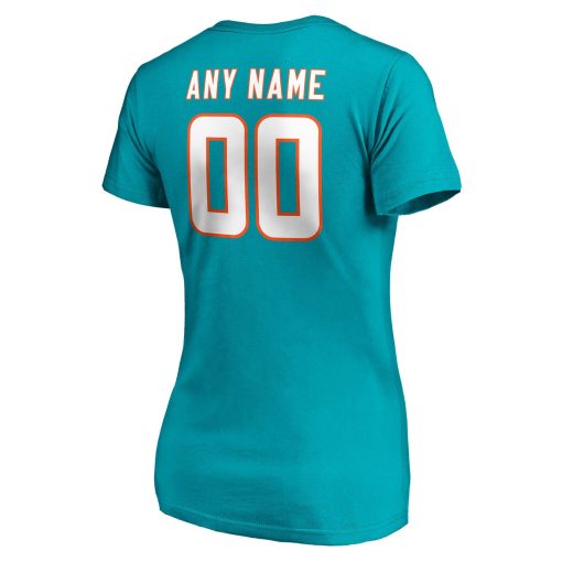 Miami Dolphins Women’s Team Authentic Personalized Name & Number V-Neck T-Shirt – Aqua - Image 3