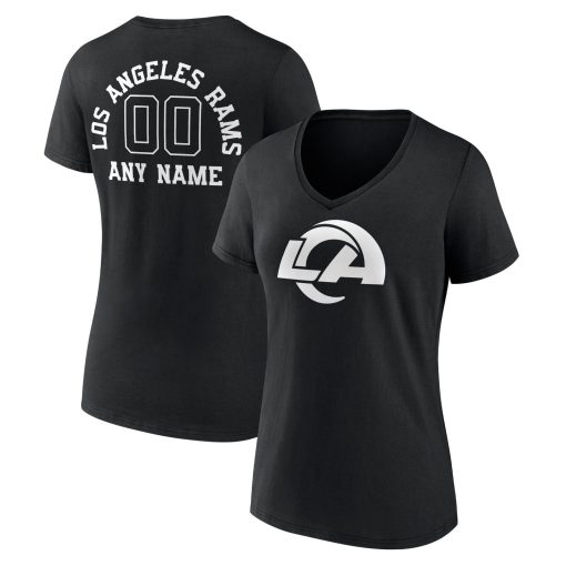 Los Angeles Rams Women’s Personalized Name & Number Monochrome V-Neck T-Shirt – Black