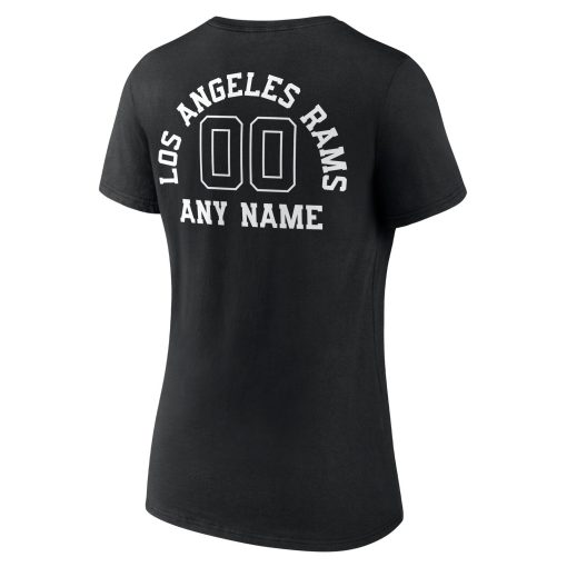 Los Angeles Rams Women’s Personalized Name & Number Monochrome V-Neck T-Shirt – Black - Image 3