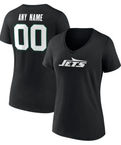 New York Jets Women’s Team Authentic Custom V-Neck T-Shirt – Black