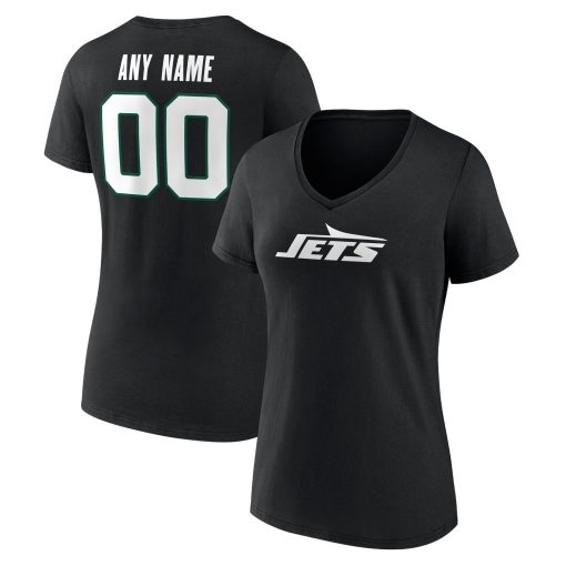 New York Jets Women’s Team Authentic Custom V-Neck T-Shirt – Black