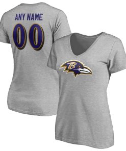 Baltimore Ravens Women’s Team Authentic Custom V-Neck T-Shirt – Gray