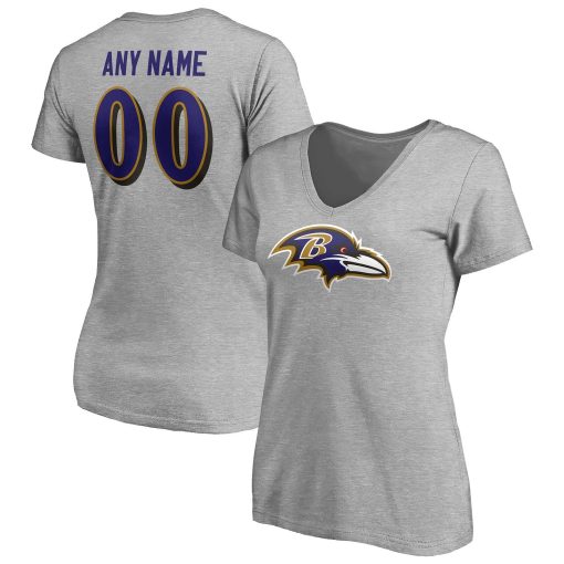 Baltimore Ravens Women’s Team Authentic Custom V-Neck T-Shirt – Gray