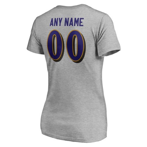 Baltimore Ravens Women’s Team Authentic Custom V-Neck T-Shirt – Gray - Image 3